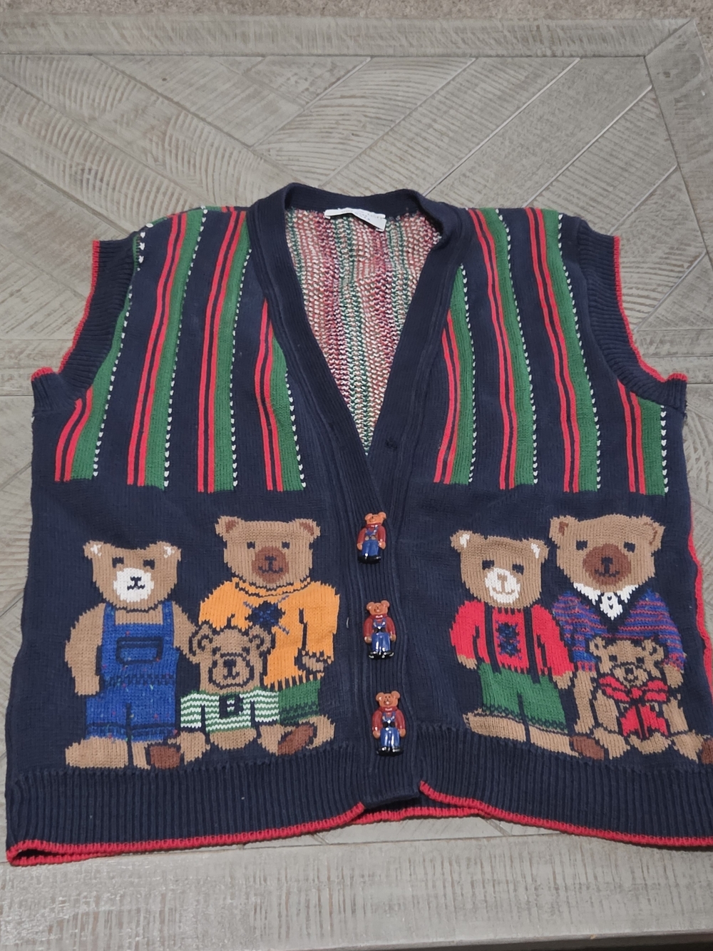 Vintage Sweater Loft Teddy Bear Cardigan Vest Women’s L Novelty Buttons USA